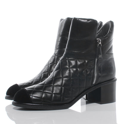 Chanel Leather Quilted Cap Toe Boots 41 Black 3 of 7