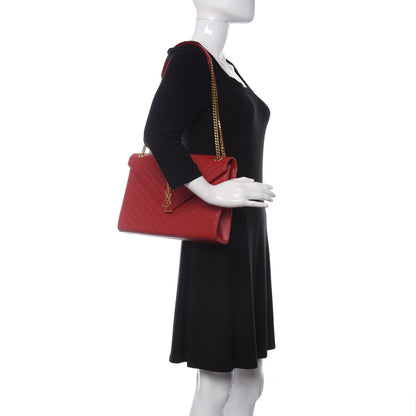 Saint Laurent Grain De Poudre Matelasse Chevron Large Monogram Satchel Lipstick Red 2 of 11