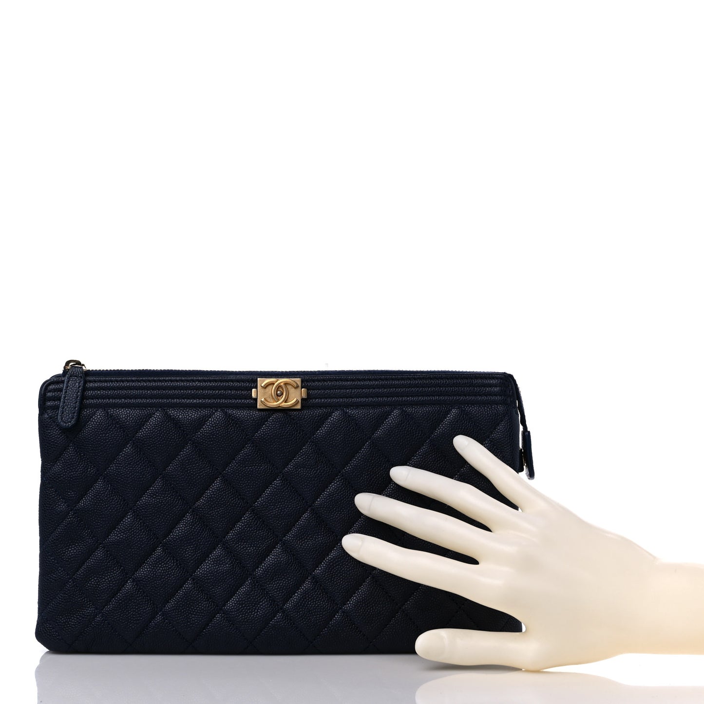 Caviar Quilted Small Zipped Boy Pouch Navy