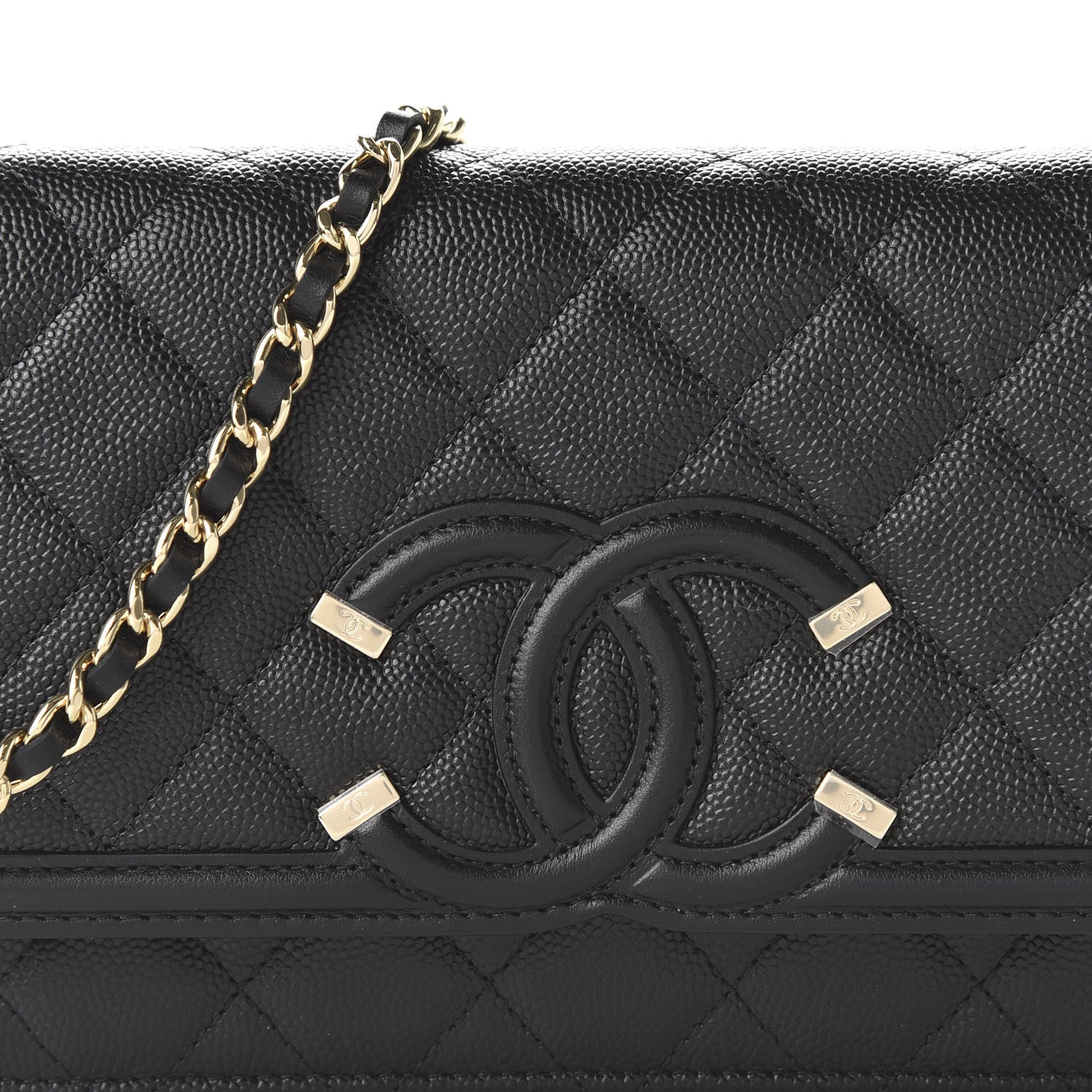 Chanel Caviar Quilted CC Filigree Wallet On Chain WOC Black 11 of 12