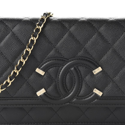 Chanel Caviar Quilted CC Filigree Wallet On Chain WOC Black 11 of 12