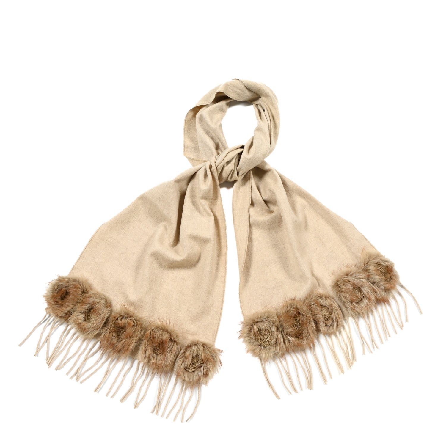 Fendi Cashmere Mink Roses Fringe Scarf Grey 1 of 4