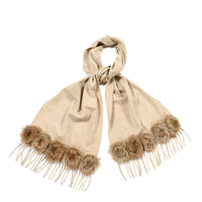 Fendi Cashmere Mink Roses Fringe Scarf Grey 1 of 4