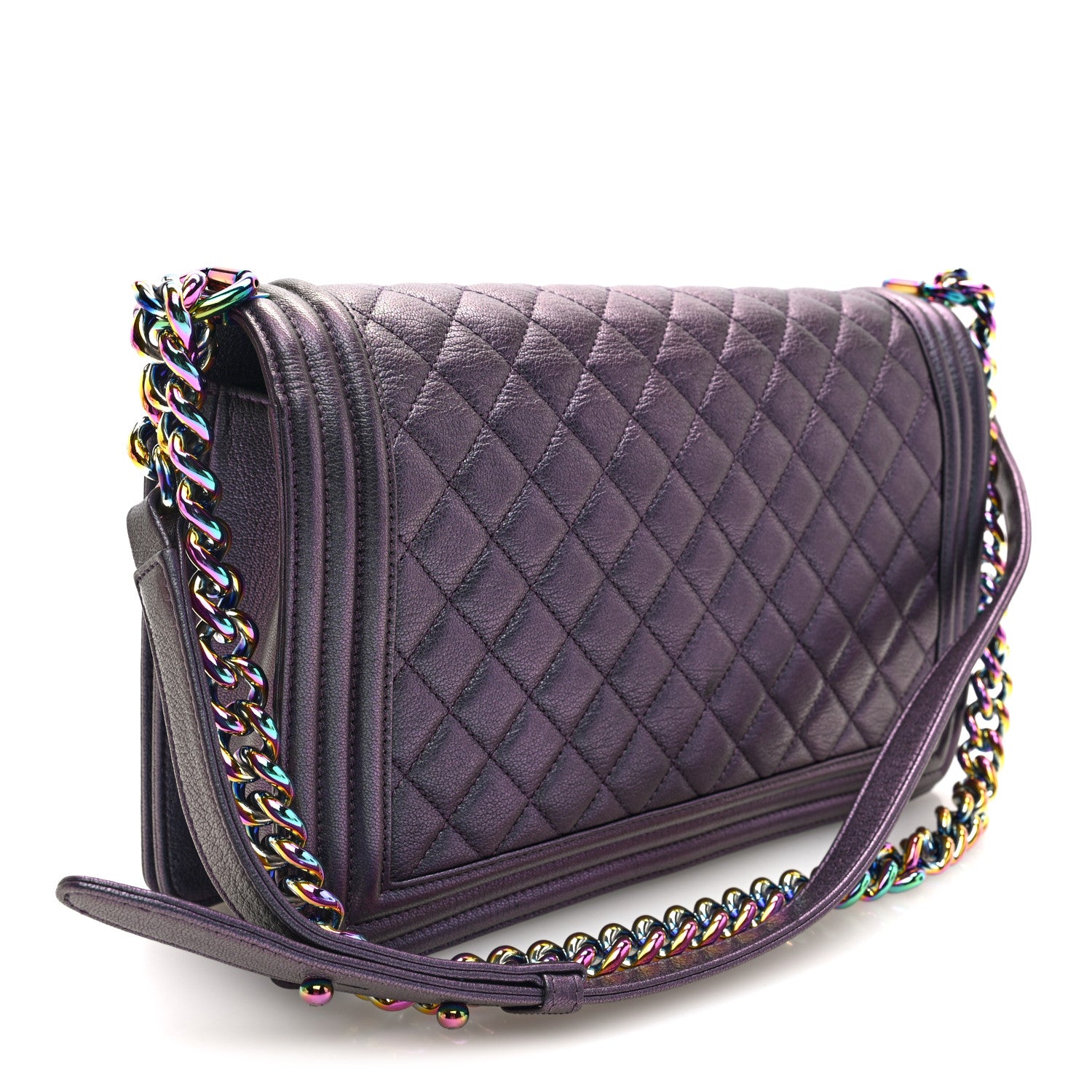 Chanel Iridescent Goatskin Quilted New Medium Boy Flap Purple 3 of 10