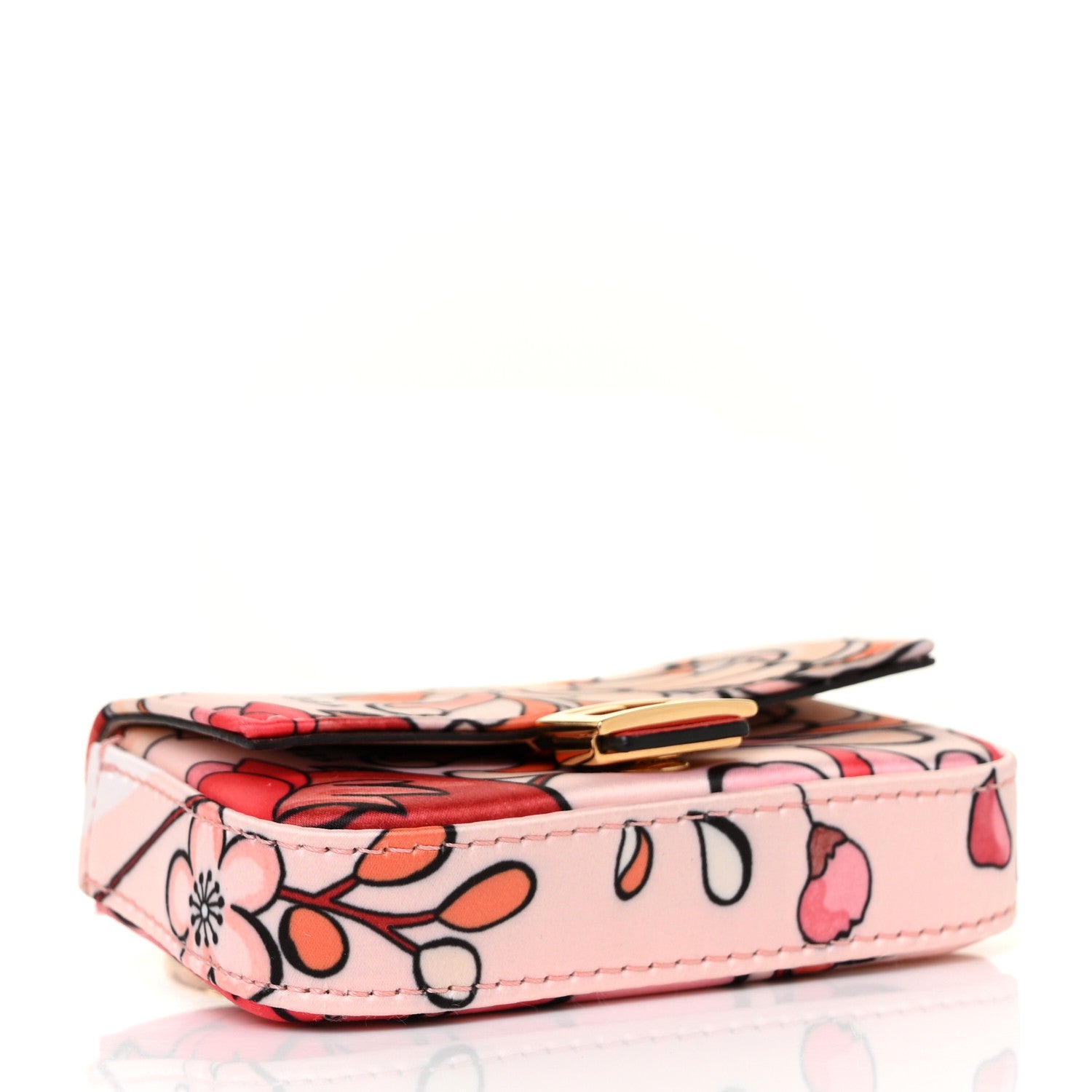 Fendi Stretch Satin Vitello Grace Floral Print Nano Baguette Charm Rose Multicolor Rosso Cardinale 3 of 7