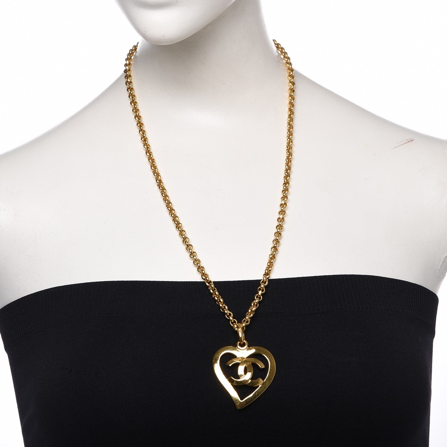 Chanel CC Heart Chain Pendant Necklace Gold 2 of 8