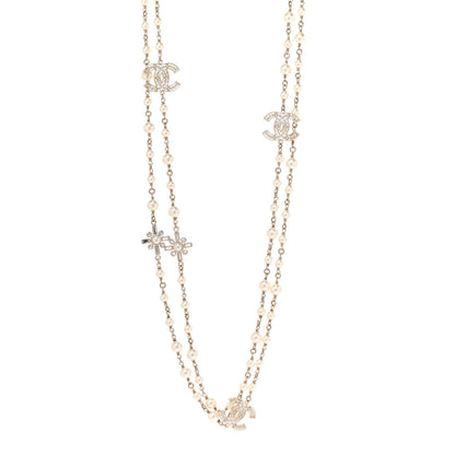 Chanel Crystal Baguette Pearl CC Cross Necklace Gold 1 of 7