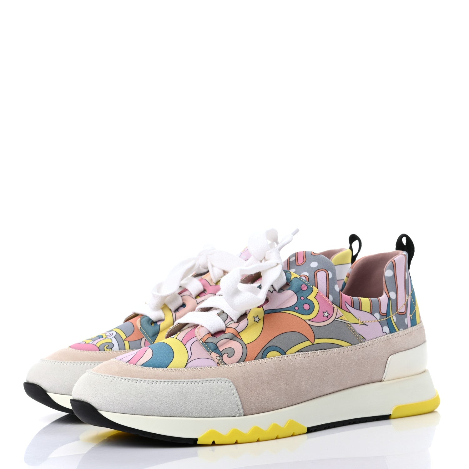 Hermes Technical Canvas Suede Goatskin Womens Stadium Sneakers 37.5 Bleu Beton Multicolor 3 of 8