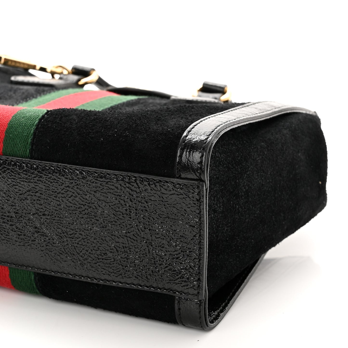 Suede Patent GG Web Small Ophidia Tote Bag Black