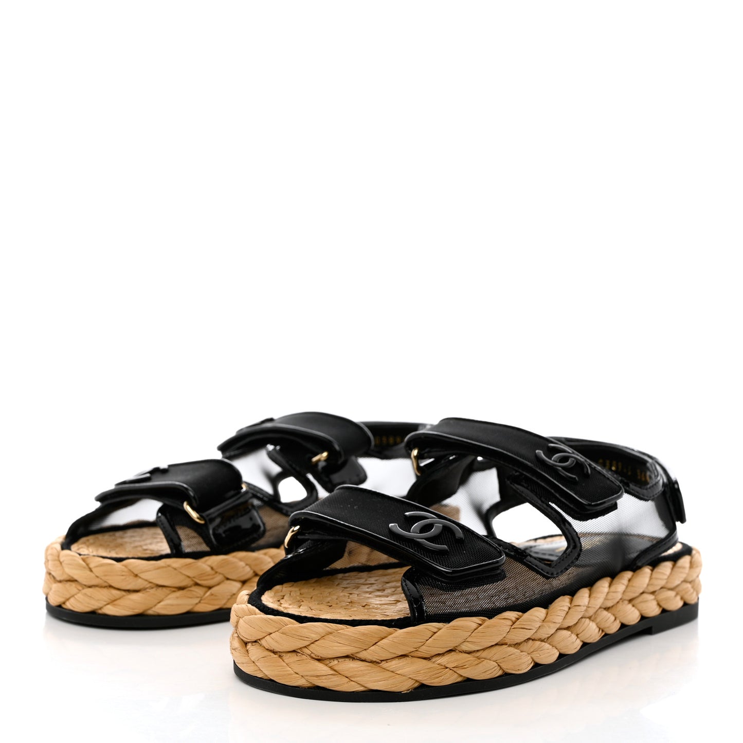 Mesh Patent Calfskin Velcro Dad Sandals 36.5 Black