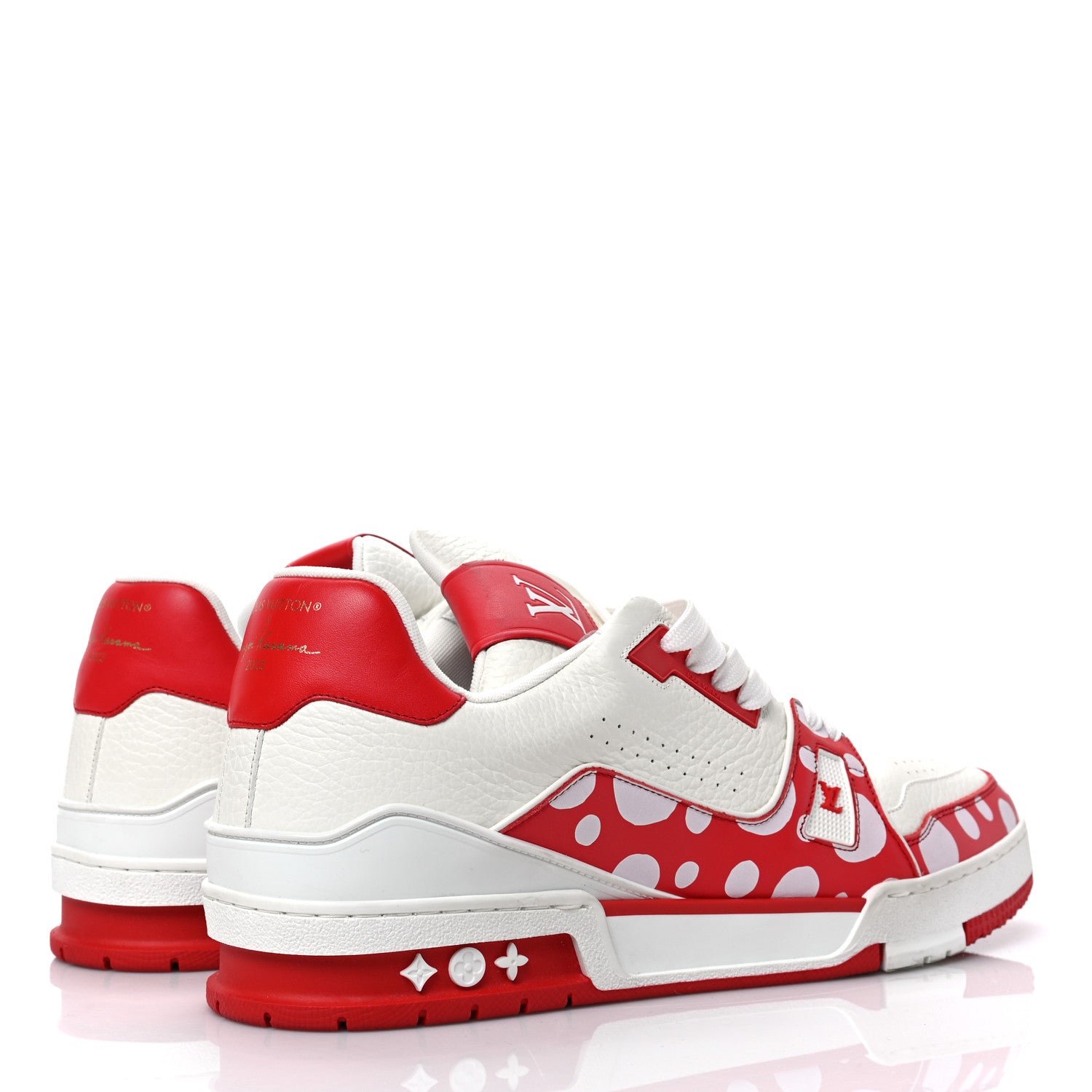 Louis Vuitton LV X YK Calfskin Printed Mens Infinity Dots Trainer Sneakers 10 White Red 3 of 6