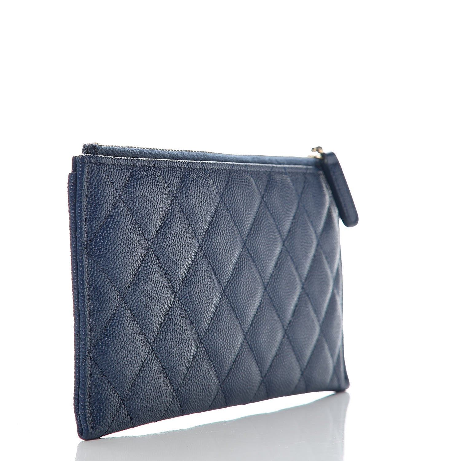 Chanel Iridescent Caviar Quilted Classic Zip Pouch Navy 3 of 10