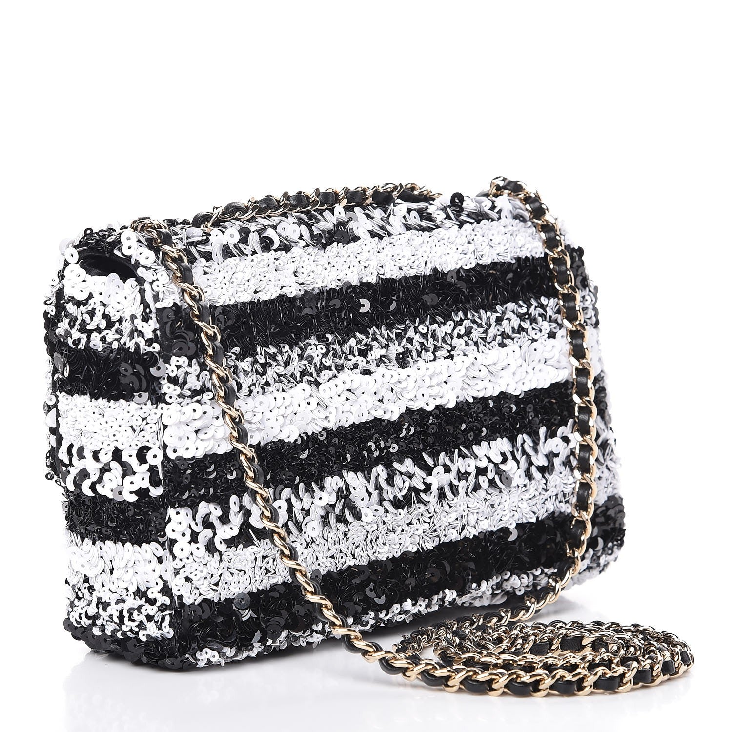 Chanel Sequin Classic Small Flap Black White 3 of 7