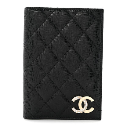 Chanel Caviar Quilted Crystal CC Passport Holder Black 1 of 7