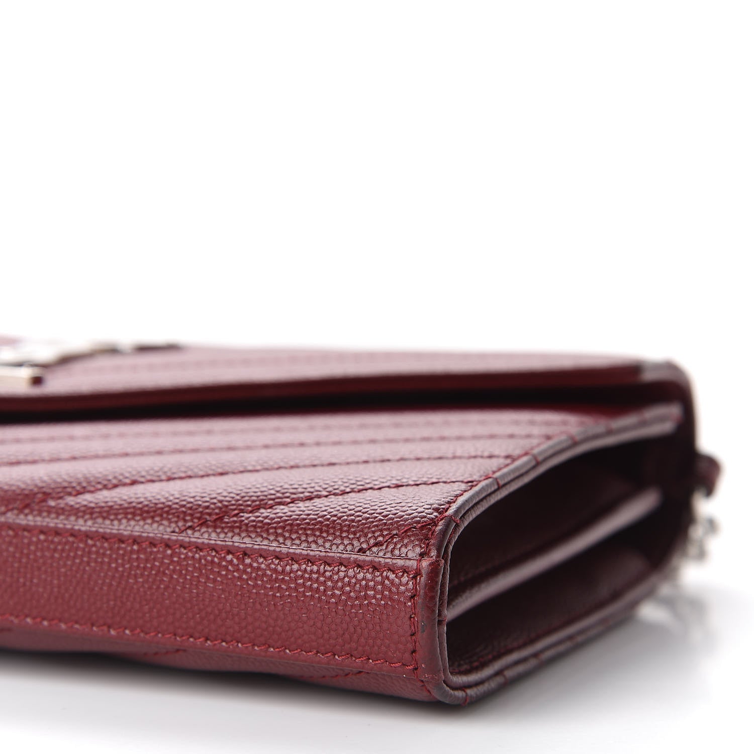 Saint Laurent Grain De Poudre Matelasse Chevron Monogram Chain Wallet Palissandre 7 of 10