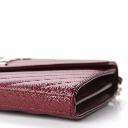 Saint Laurent Grain De Poudre Matelasse Chevron Monogram Chain Wallet Palissandre 7 of 10