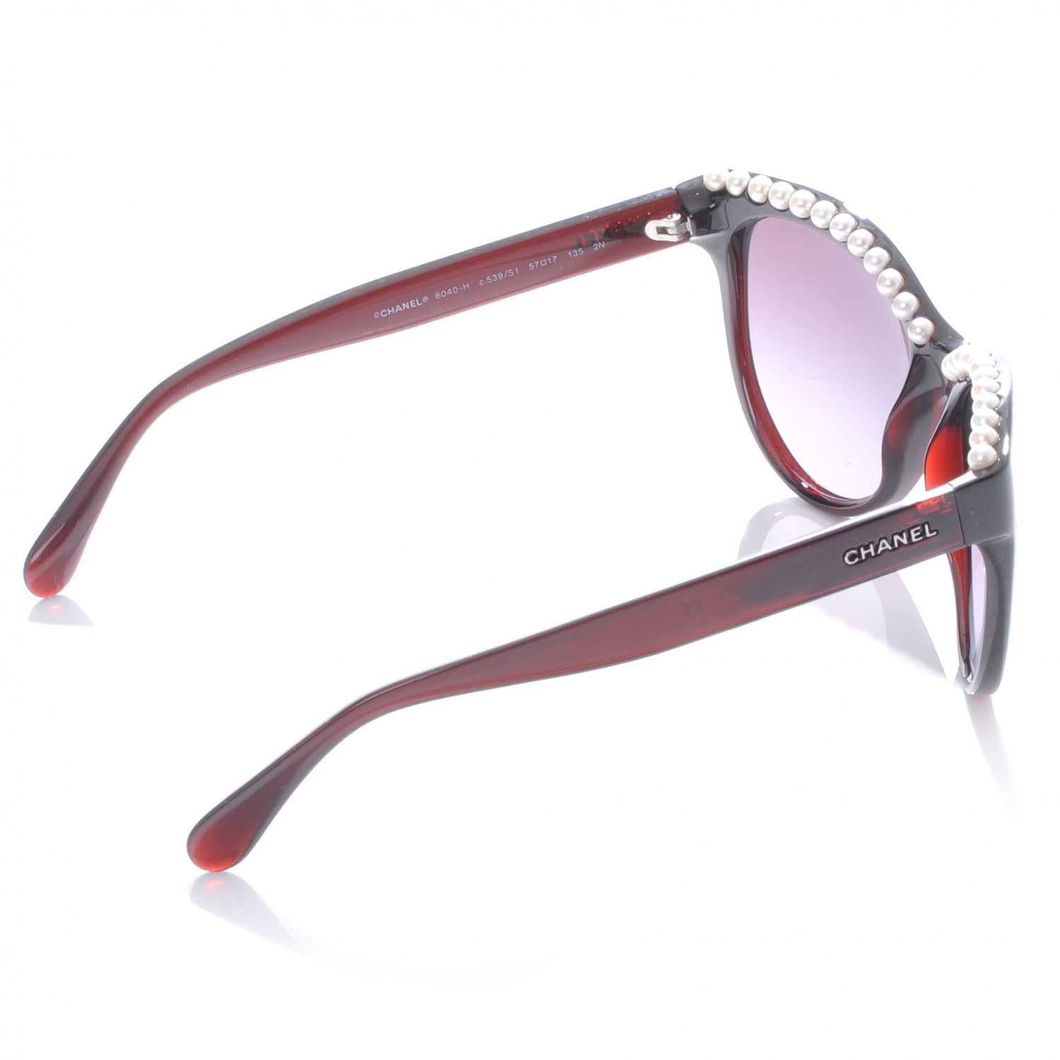 Chanel Cat Eye Freshwater Pearl Sunglasses 6040 H Burgundy 3 of 4