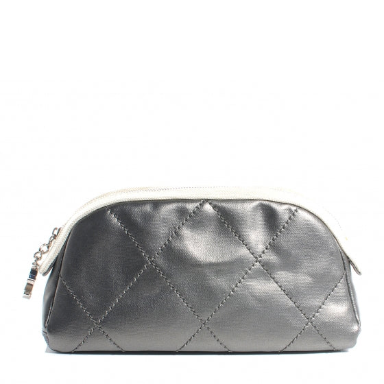 Coated Canvas Paris Biarritz Makeup Pouch Silver