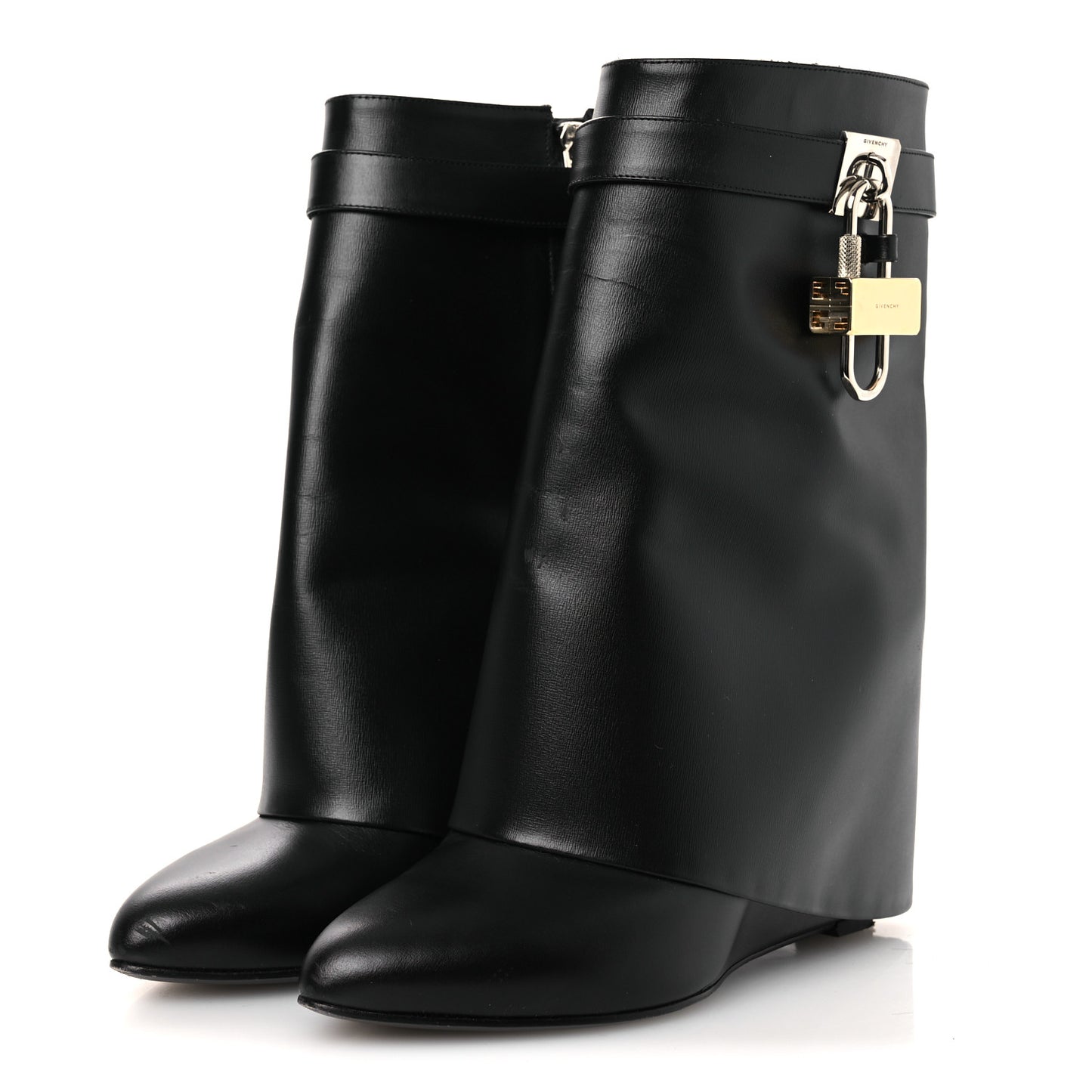 Calfskin Shark Lock Ankle Boots 41 Black