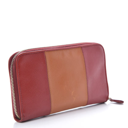 Prada Saffiano Bi-Color Metal Zip Around Wallet Fuocco Papaya 3 of 13