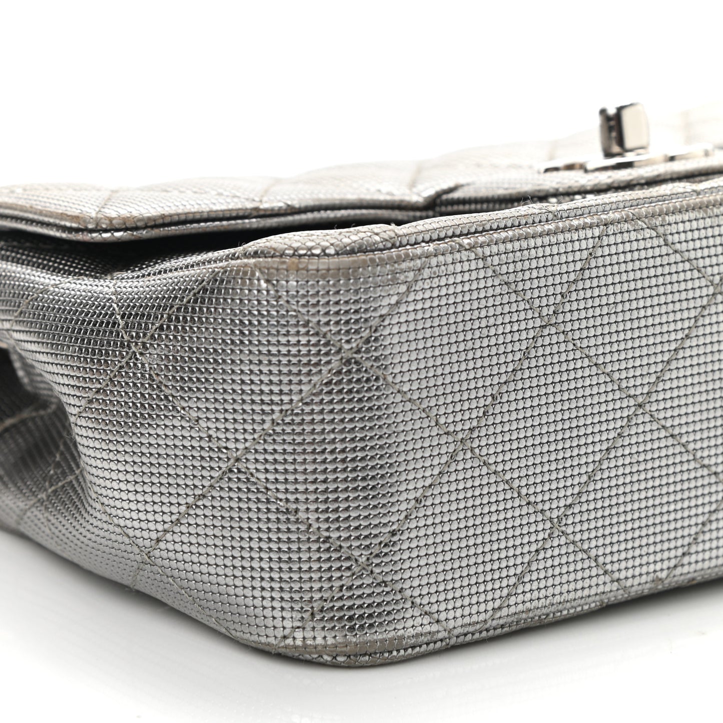 Metallic Calfskin Quilted Pixel Effect Mini Rectangular Flap Dark Silver