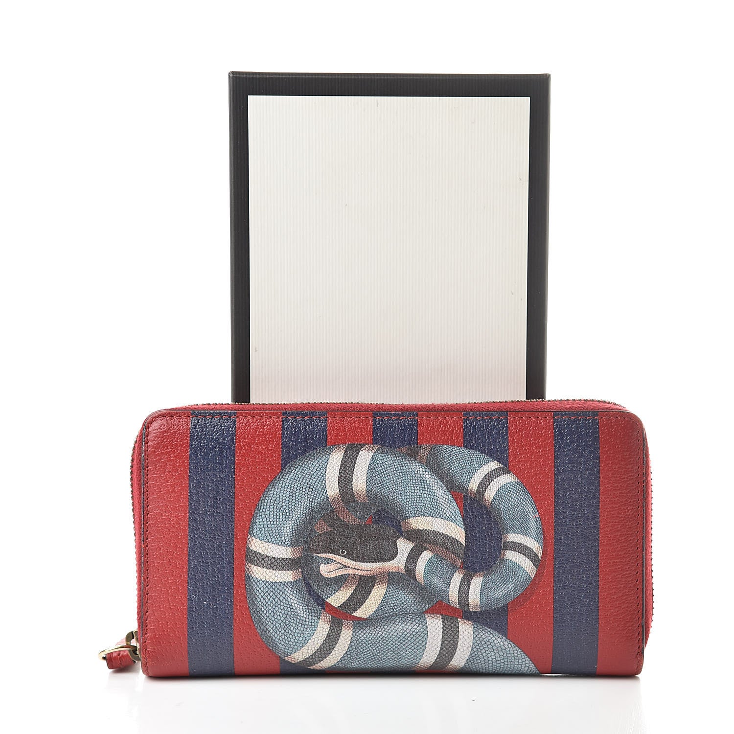 Gucci Calfskin Striped Kingsnake Zip Around Wallet Red 15 of 15