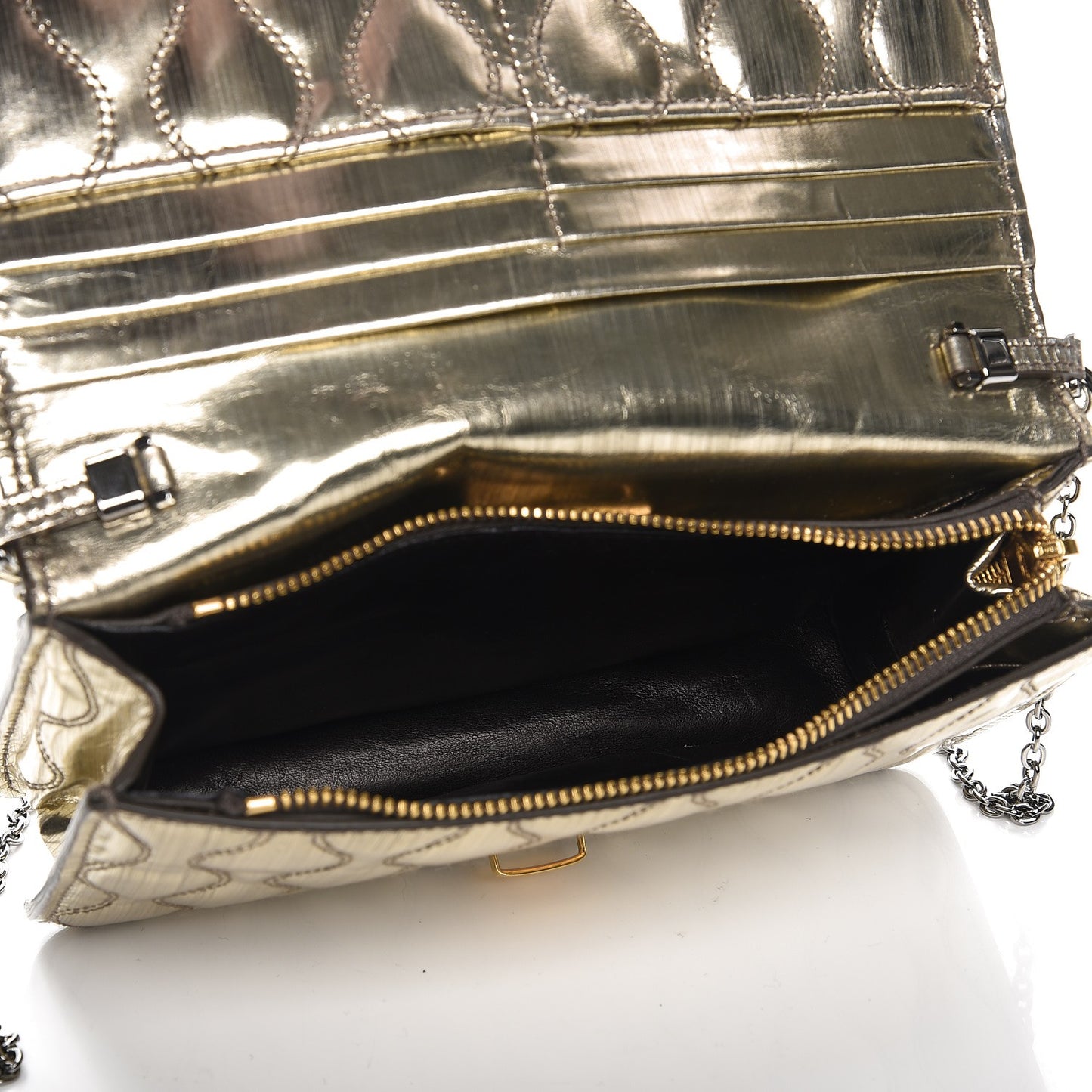 Metallic Calfskin Crystal Chain Clutch Pyrite