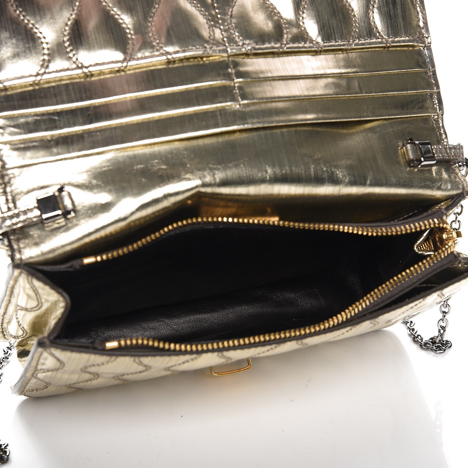 Miu Miu Metallic Calfskin Crystal Chain Clutch Pyrite 6 of 8