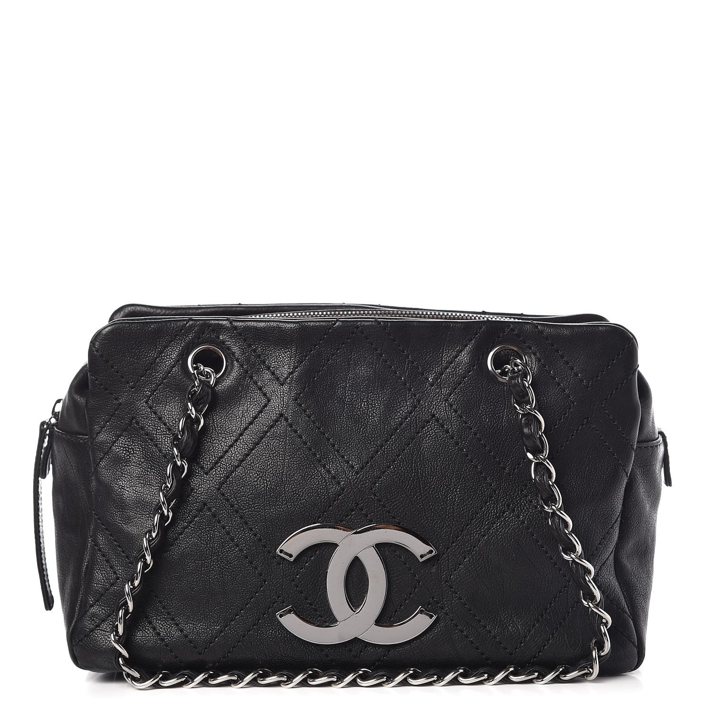 Calfskin Small Diamond Stitch Tote Black