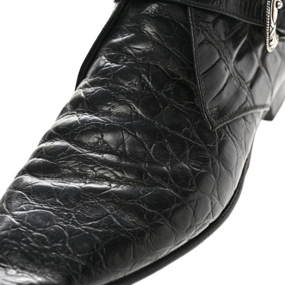Saint Laurent Calfskin Crocodile Embossed Womens Dixon Buckle Ankle Boots 37.5 Black 11 of 15