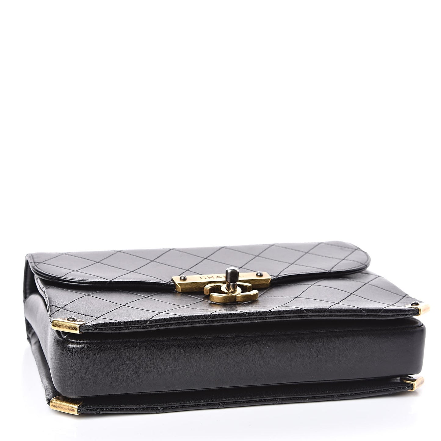 Shiny Lambskin Quilted Around The Corner Flap Black