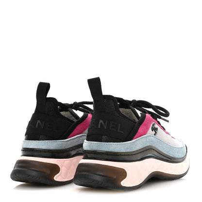 Chanel Fabric Suede CC Sneakers 36 Light Grey Light Blue Fuchsia 5 of 8