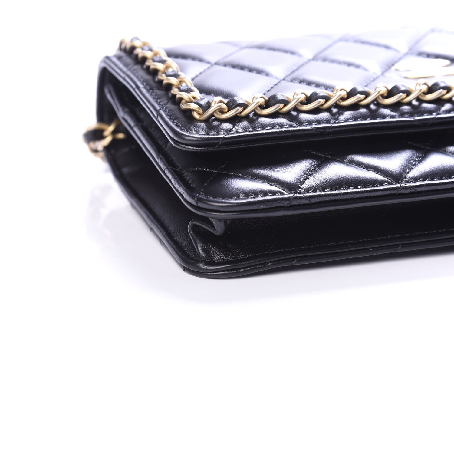 Chanel Lambskin Quilted Running Chain Wallet On Chain WOC Black 8 of 13