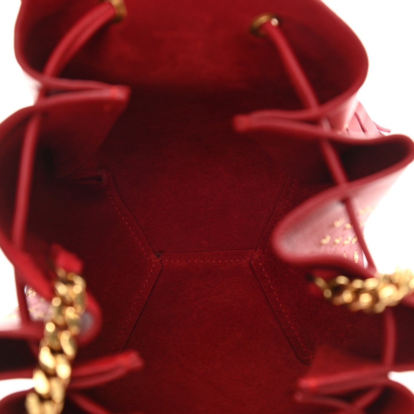 Calfskin Star Studded Small Monogram Bucket Bag Red