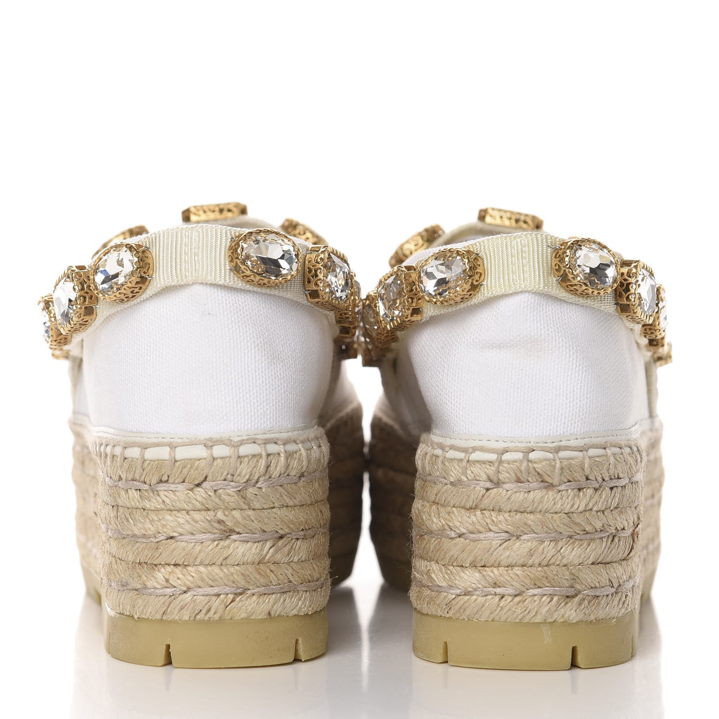 Canvas Crystal Embellished Platform Espadrilles 37 Great White