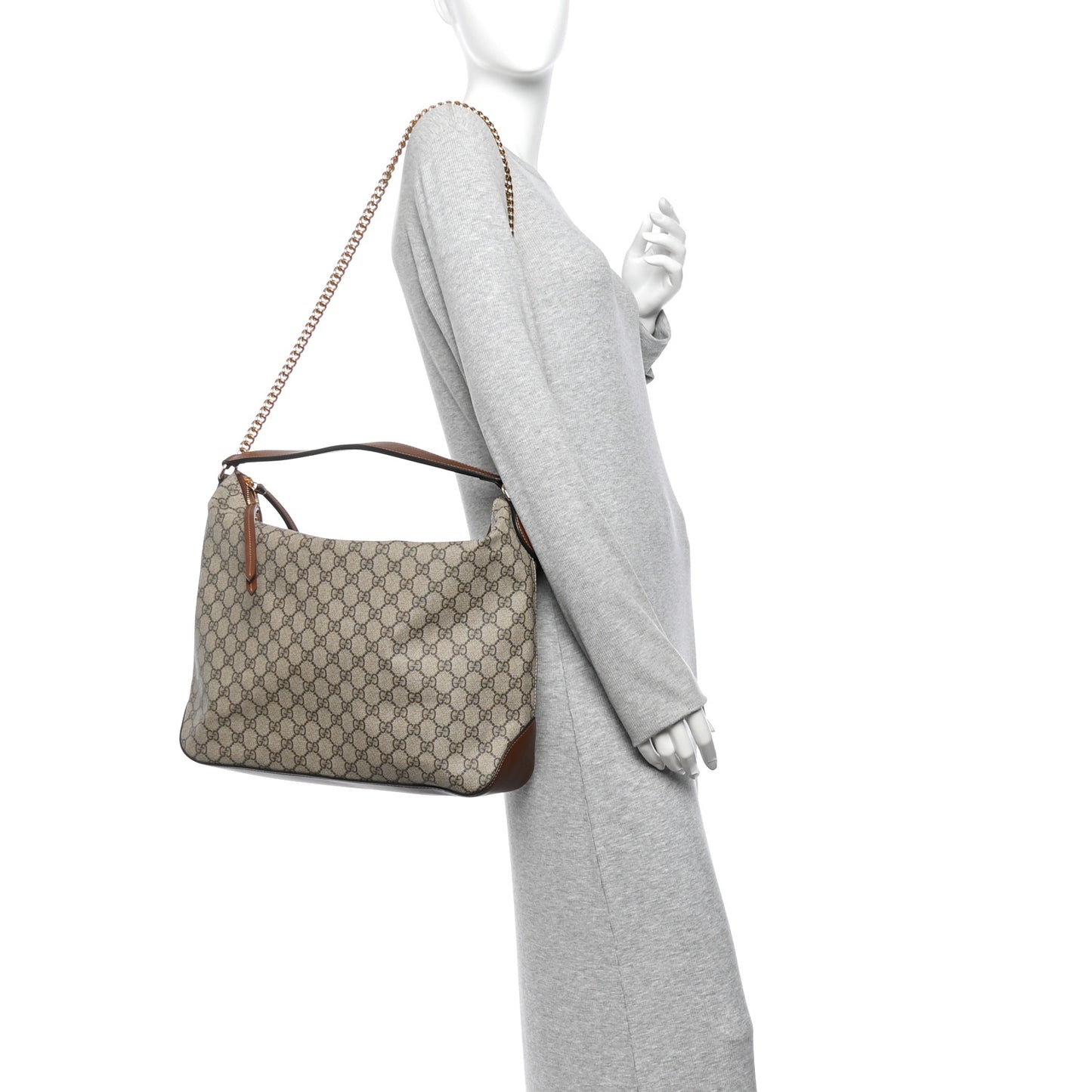 GG Supreme Monogram Large Linea A Hobo Light Brown
