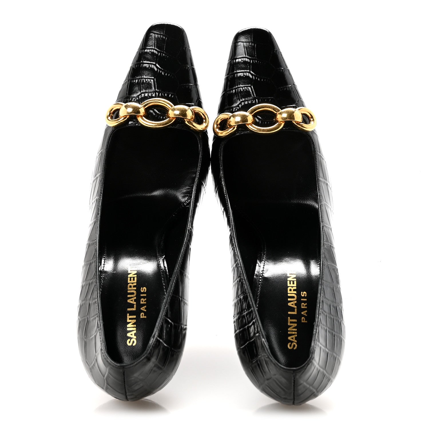 Saint Laurent Calfskin Crocodile Embossed Silvana 110mm Pumps 39.5 Black 2 of 10