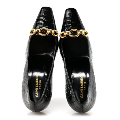 Saint Laurent Calfskin Crocodile Embossed Silvana 110mm Pumps 39.5 Black 2 of 10