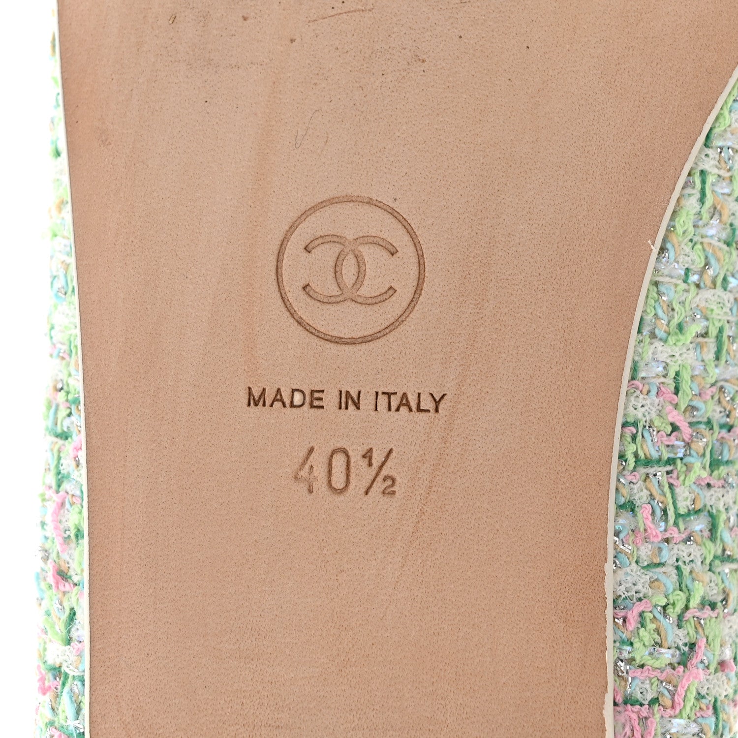 Chanel Cotton Tweed Patent Calfskin Cap Toe Ballerina Flats 40.5  Green Pink Turquoise White 7 of 11