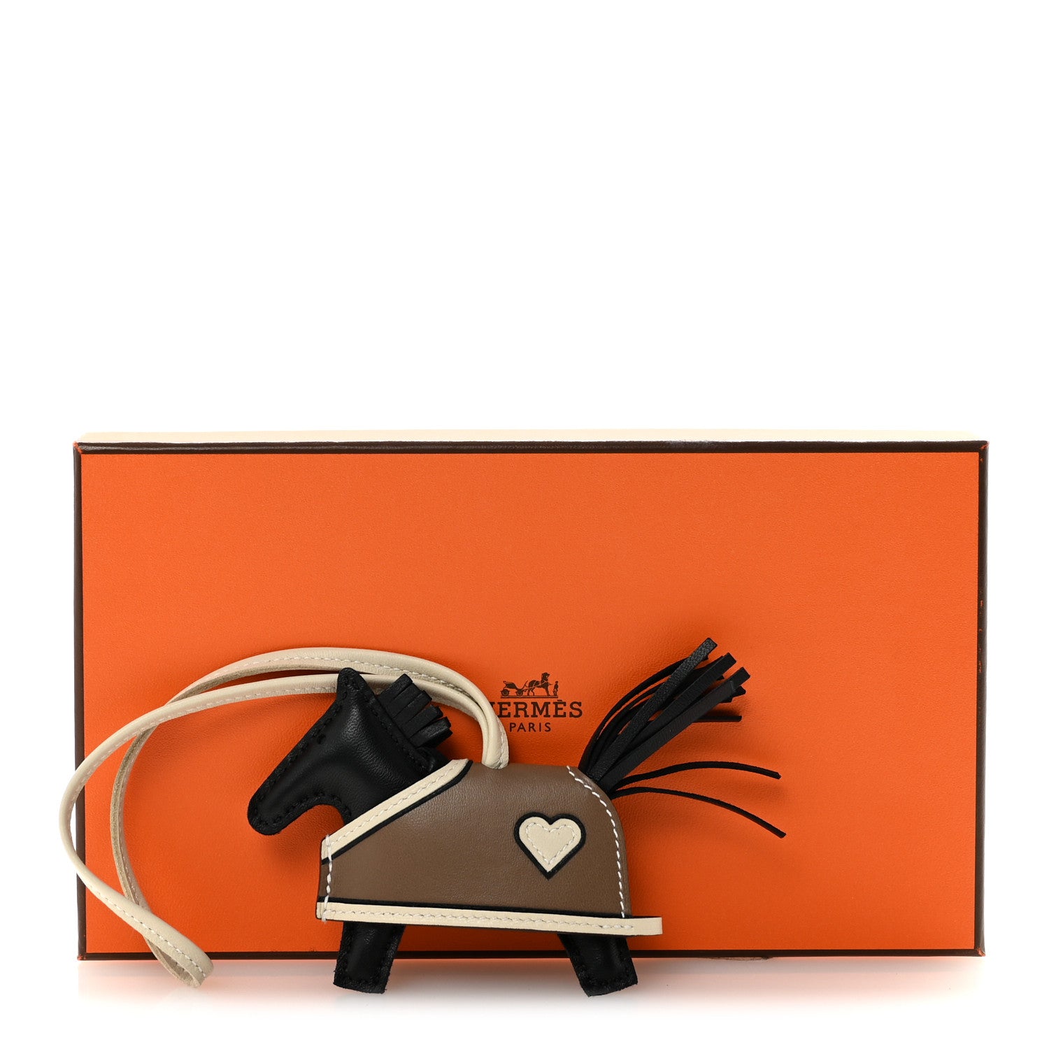 Hermes Milo Lambskin Grigri Rodeo Robeo Coeur Bag Charm PM Black Craie Etoupe 9 of 10