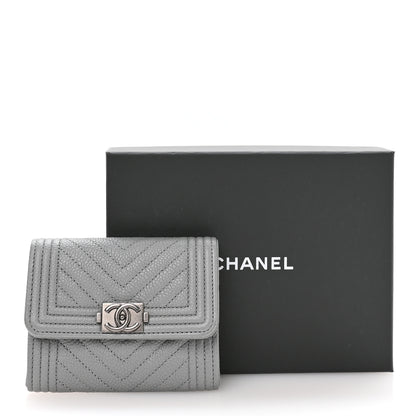 Chanel Caviar Chevron Quilted Boy Card Holder Wallet Grey 9 of 9