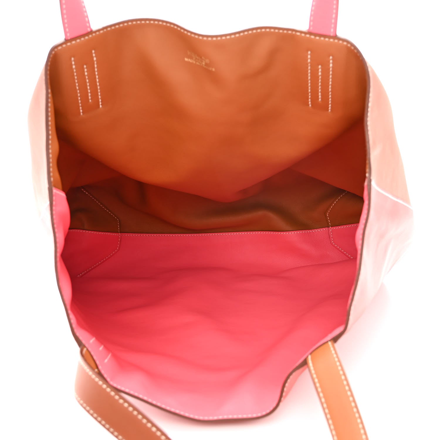 Hermes Veau Sikkim Double Sens 36 Reversible Tote Gold Rose Azalee Rouge Casaque Brique 14 of 17