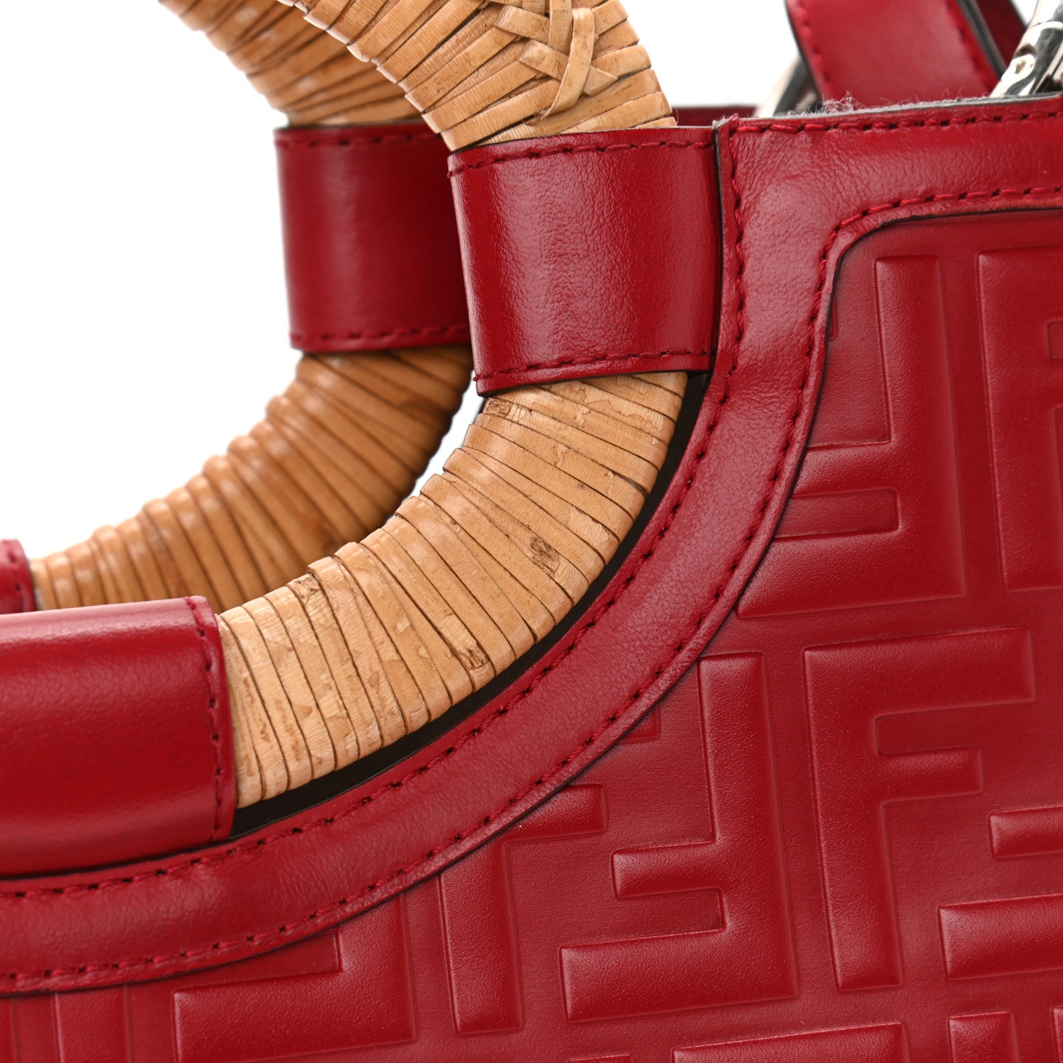 Fendi Vitello Century Wicker FF 1974 Embossed Small Runaway Shopper Tote Fragola 15 of 18