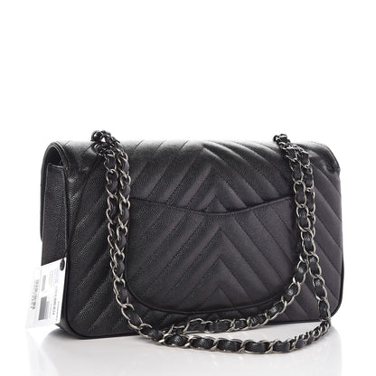 Chanel Caviar Chevron Quilted Medium Double Flap Black 4 of 10