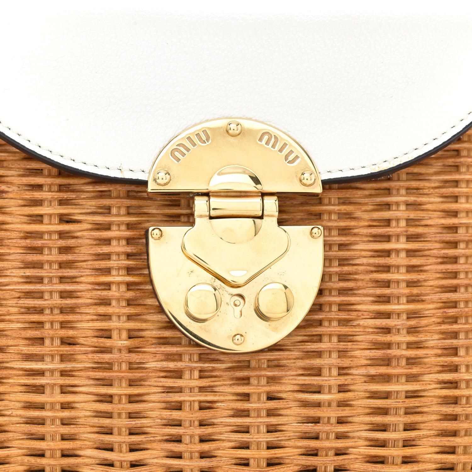 Miu Miu City Calfskin Wicker Midollino Bag White 8 of 13