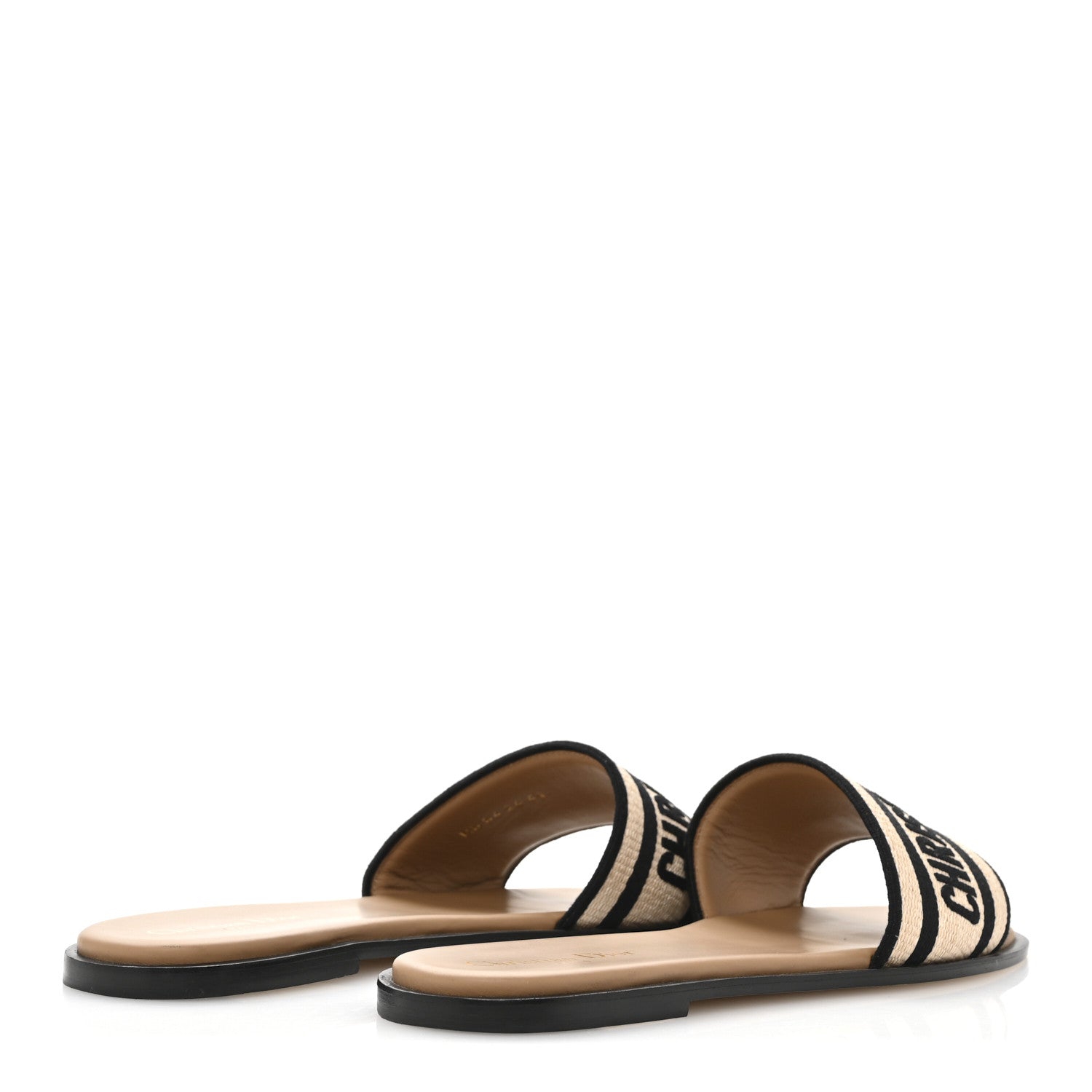 Christian Dior Straw Embroidered Dway Flat Slide Sandals 41 Natural Black 5 of 9
