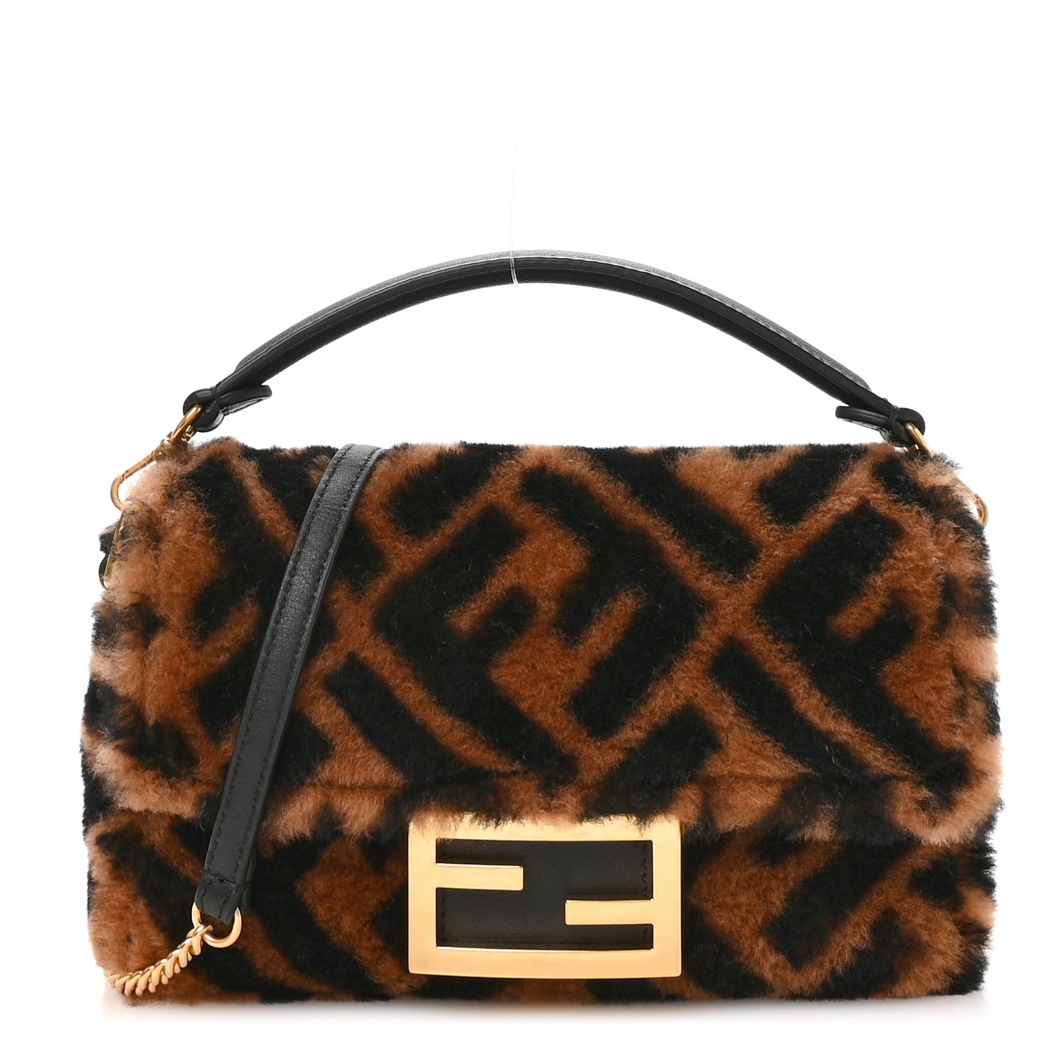 Fendi Shearling Vitello Dolce Macro FF 1974 Mini Tobacco Black 1 of 11