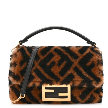 Fendi Shearling Vitello Dolce Macro FF 1974 Mini Tobacco Black 1 of 11