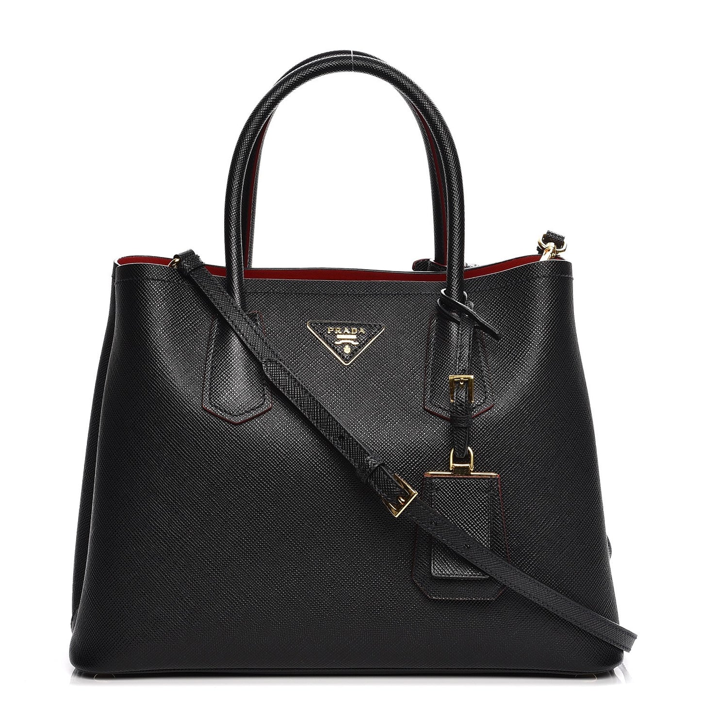 Saffiano Cuir Medium Double Bag Black Fuoco