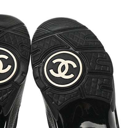 Chanel Mesh Suede Grained Calfskin Womens CC Sneakers 37 Black White 6 of 9